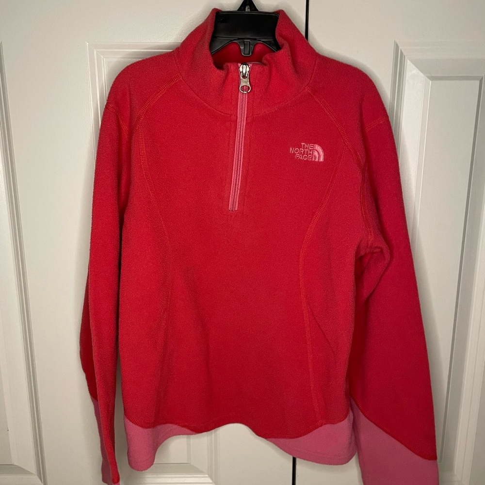 Girls Red/Pink North Face Quarter Zip fleece- medium 10/12